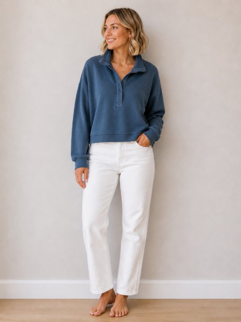 American Eagle Navy Blue Textured Pullover